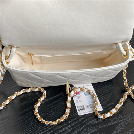 Chanel Flap Bag With Top Handle Lambskin Gold Tone Metal White Color AS5317