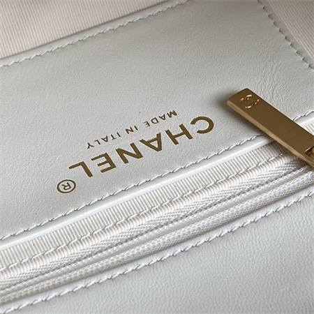 Chanel Flap Bag With Top Handle Lambskin Gold Tone Metal White Color AS5317