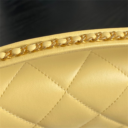 Chanel Flap Bag With Top Handle Lambskin Gold Tone Metal Yellow Color AS5317