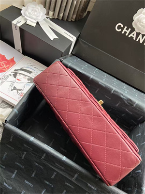 Chanel Medium Classic Flap Bag Lambskin Gold Tone Metal Burgundy 01112