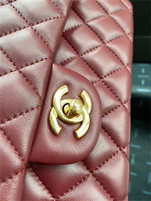 Chanel Medium Classic Flap Bag Lambskin Gold Tone Metal Burgundy 01112
