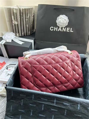 Chanel Medium Classic Flap Bag Lambskin Gold Tone Metal Burgundy 01112
