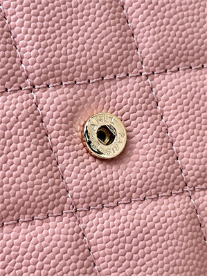 Chanel Small Flap Wallet Tri-Fold Grained Calfskin Gold Tone Metal Pink A82288