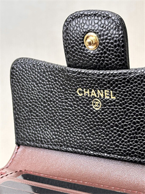 Chanel Small Flap Wallet Tri-Fold Grained Calfskin Gold Tone Metal Black A82288 (big grain)