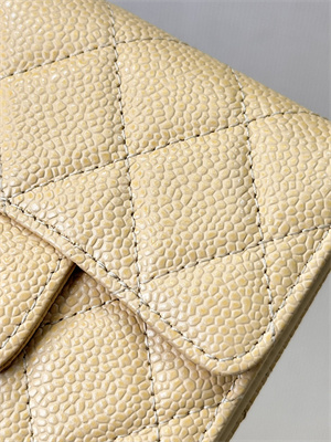 Chanel Small Flap Wallet Tri-Fold Grained Calfskin Gold Tone Metal Beige A82288