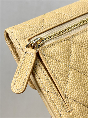 Chanel Small Flap Wallet Tri-Fold Grained Calfskin Gold Tone Metal Beige A82288