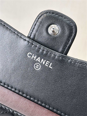 Chanel Small Flap Wallet Tri-Fold Lambskin Silver Tone Metal Black A82288