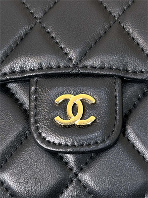 Chanel Small Flap Wallet Tri-Fold Lambskin Gold Tone Metal Black A82288