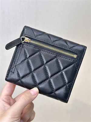 Chanel Small Flap Wallet Tri-Fold Lambskin Gold Tone Metal Black A82288