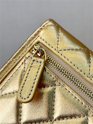 Chanel Small Flap Wallet Tri-Fold Lambskin Gold Tone Metal Gold A82288