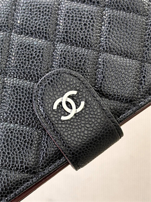 Chanel Snap Wallet Grained Calfskin Silver Tone Metal Black A48667