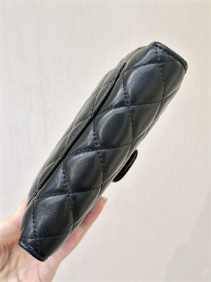 Chanel Snap Wallet Lambskin Gold Tone Metal Black A48667