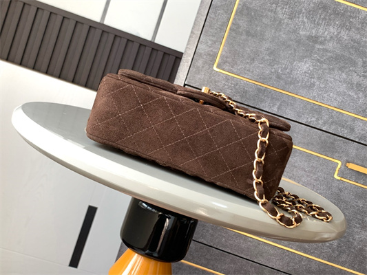 Cha.nel Mini Classic Flap Bag Suede Gold Tone Metal Coffee 01116