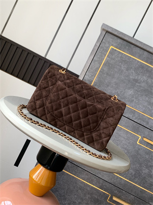 Cha.nel Medium Classic Flap Bag Suede Gold Tone Metal Coffee 01112