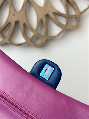 Cha.nel Medium Classic Flap Bag Lambskin Iridescent Metal Dk Blue/Rose Purple 01112