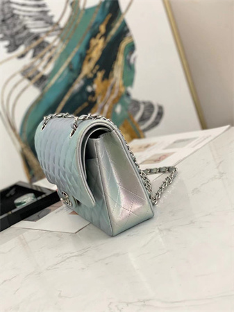 Chanel Medium Classic Flap Bag Iridescent Lambskin Silver Tone Metal  01112