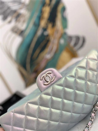 Chanel Medium Classic Flap Bag Iridescent Lambskin Silver Tone Metal  01112