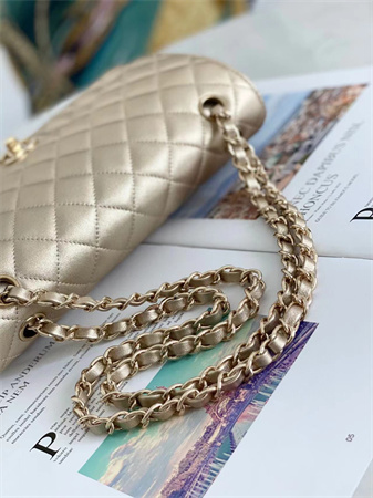Chanel Medium Classic Flap Bag Iridescent  Lambskin Gold Tone Metal Champagne Gold 01112