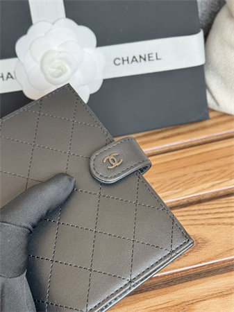 Chanel Passport Holder In Black Calfskin Gold Tone Metal AP3658