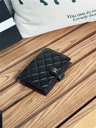 Chanel Passport Holder In Lambskin Silver Tone Metal Black AP3658