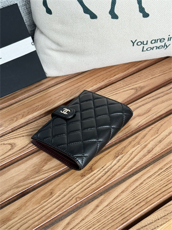 Chanel Passport Holder In Lambskin Silver Tone Metal Black AP3658