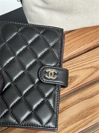Chanel Passport Holder In Lambskin Silver Tone Metal Black AP3658