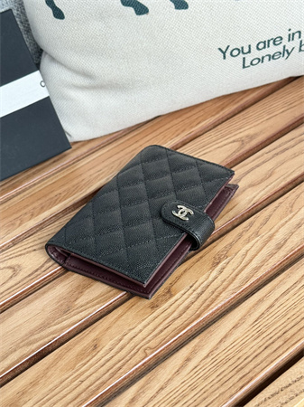 Chanel Passport Holder In Grained Calfskin Silver Tone Metal Black AP3658