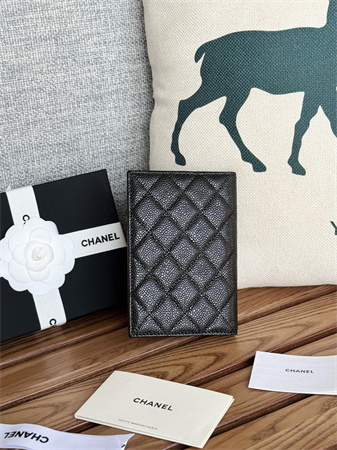 Chanel Passport Holder In Grained Calfskin Silver Tone Metal Black A80385