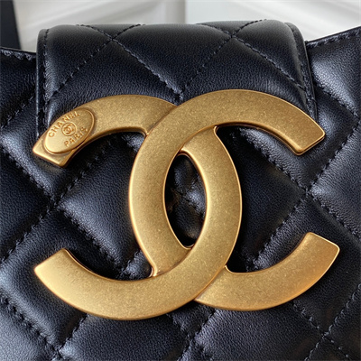 Chanel Small Messenger Bag Lambskin Gold Tone Metal Black AS4609