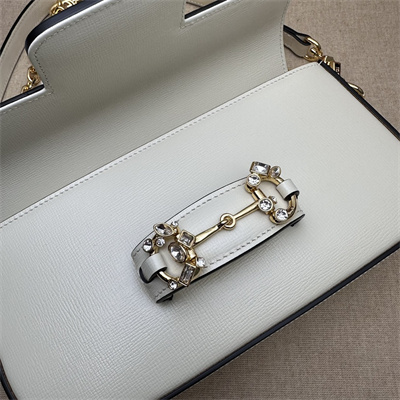 Gu.cci Horsebit 1955 Small Shoulder Bag White Leather 735178