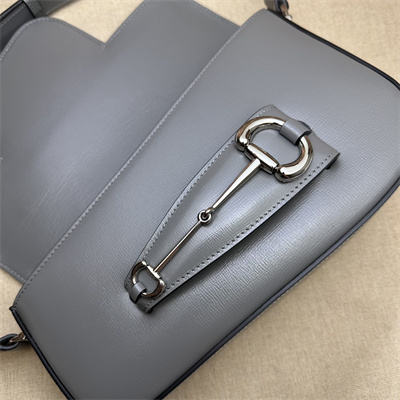Gu.cci Horsebit 1955 Small Shoulder Bag Grey Leather 764155