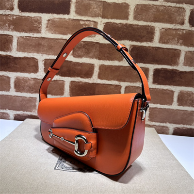 Gu.cci Horsebit 1955 Small Shoulder Bag Orange Leather 764155