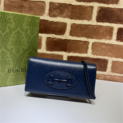 Gu.cci Horsebit 1955 Wallet With Chain Navy Leather 621892