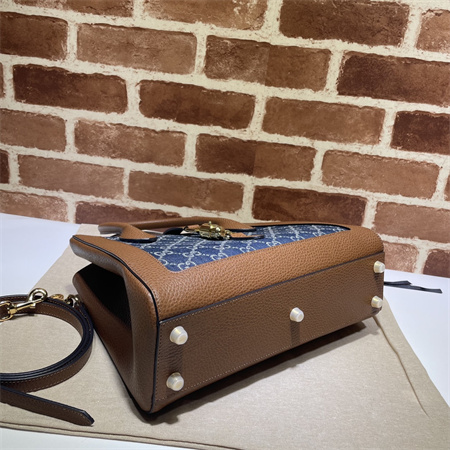 Gu.cci Jackie 1961 Medium Tote Bag Denim Blue&Brown Leather 649016