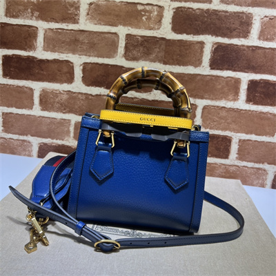 Gu.cci Diana Mini Tote Bag Blue Leather 2 Straps 702732
