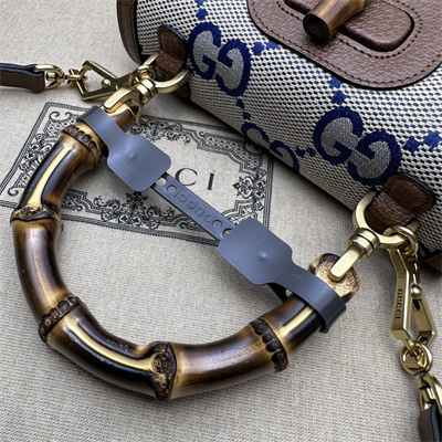 Gu.cci Bamboo 1947 Blue Jumbo GG Small Top Handle Bag 675797