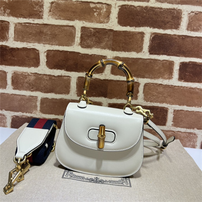 Gu.cci Bamboo 1947 Mini Top Handle Bag White Leather 686864