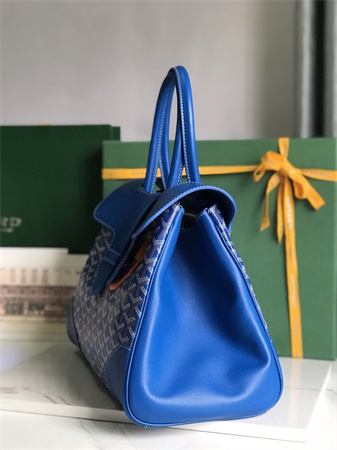 Goyard Saigon Tote Bag Goyardine Canvas & Chevroches Calfskin Sky Blue