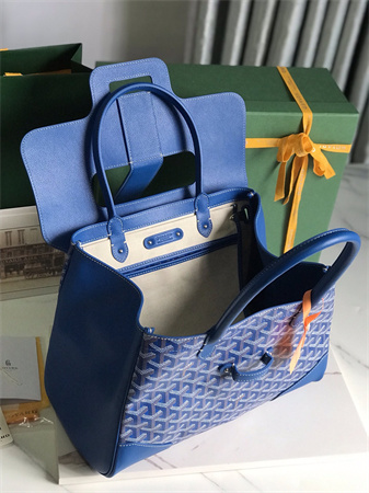 Goyard Saigon Tote Bag Goyardine Canvas & Chevroches Calfskin Sky Blue
