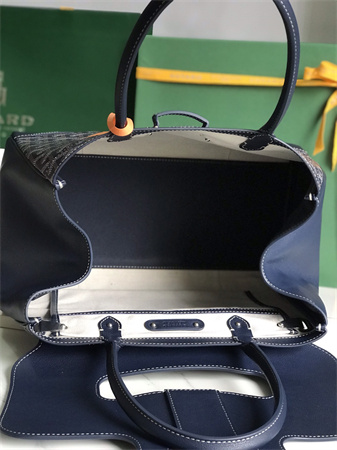 Goyard Saigon Tote Bag Goyardine Canvas & Chevroches Calfskin Navy Blue