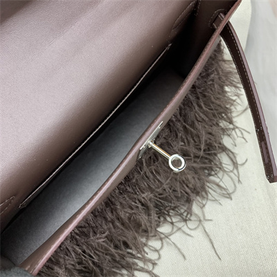 Kelly Elan Bag Goatskin Leather With Ostrich Feather Silver Tone Metal In Rouge Moyen HS