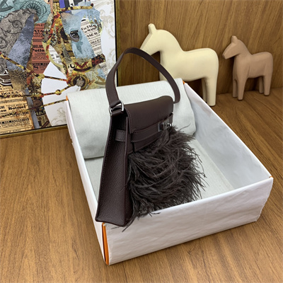 Kelly Elan Bag Goatskin Leather With Ostrich Feather Silver Tone Metal In Rouge Moyen HS