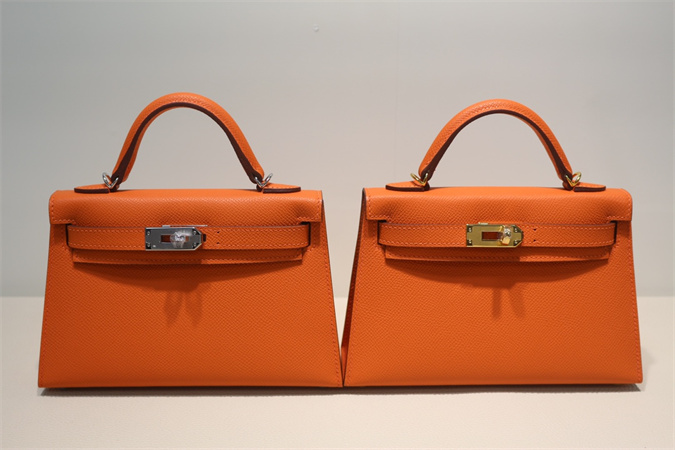 Kelly Mini II Bag Epsom Leather Gold/Silver Hardware In Orange Color HS
