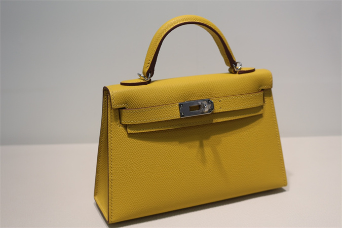 Kelly Mini II Bag Epsom Leather Gold/Silver Hardware In Jaune Amber Color HS
