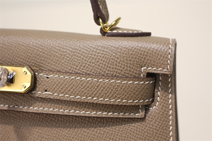 Kelly Mini II Bag Epsom Leather Gold/Silver Hardware In Etoupe Color HS
