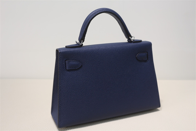 Kelly Mini II Bag Epsom Leather Gold/Silver Hardware In Bleu Saphire Color HS