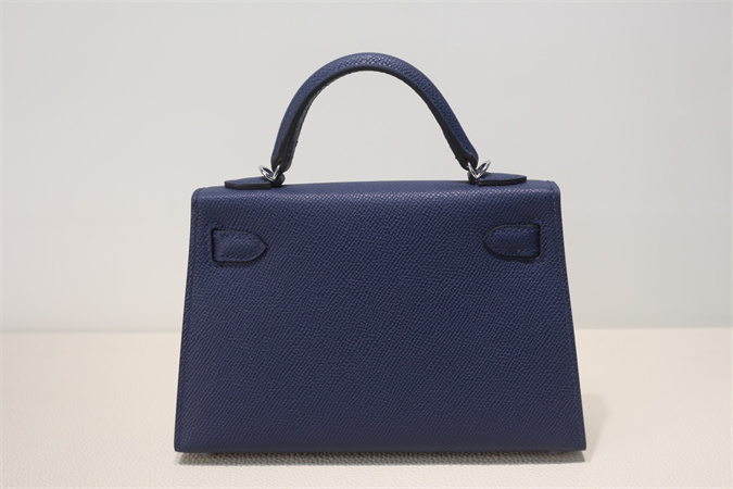 Kelly Mini II Bag Epsom Leather Gold/Silver Hardware In Bleu Saphire Color HS