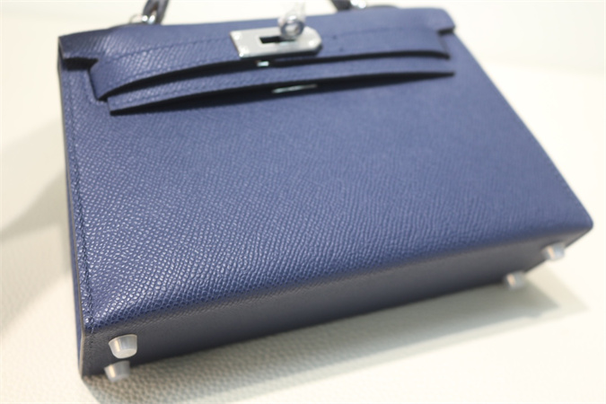 Kelly Mini II Bag Epsom Leather Gold/Silver Hardware In Bleu Saphire Color HS