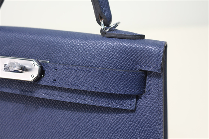 Kelly Mini II Bag Epsom Leather Gold/Silver Hardware In Bleu Saphire Color HS