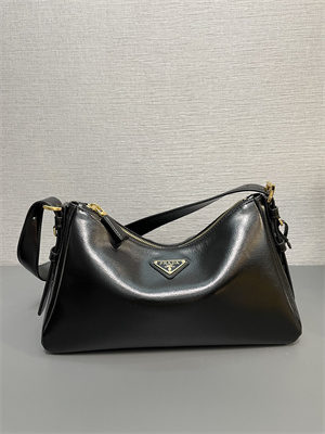 Prada Aimée Medium naplak patent leather shoulder bag Black Color 1BC229